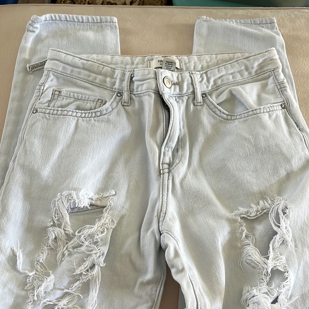 Forever 21 denim blue jeans skinny cut distressed (29)